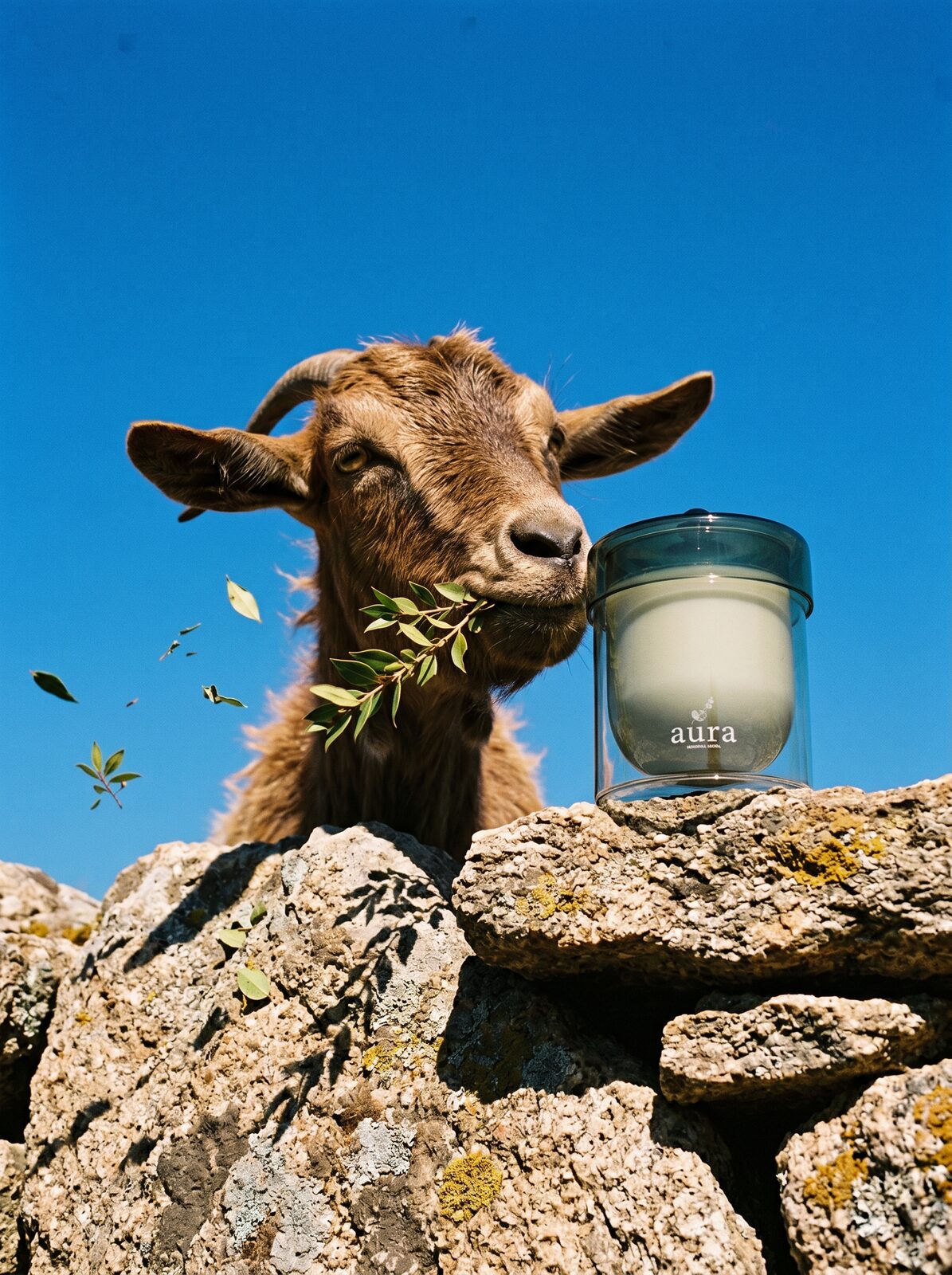 Corsica scented candle — island editorial scene