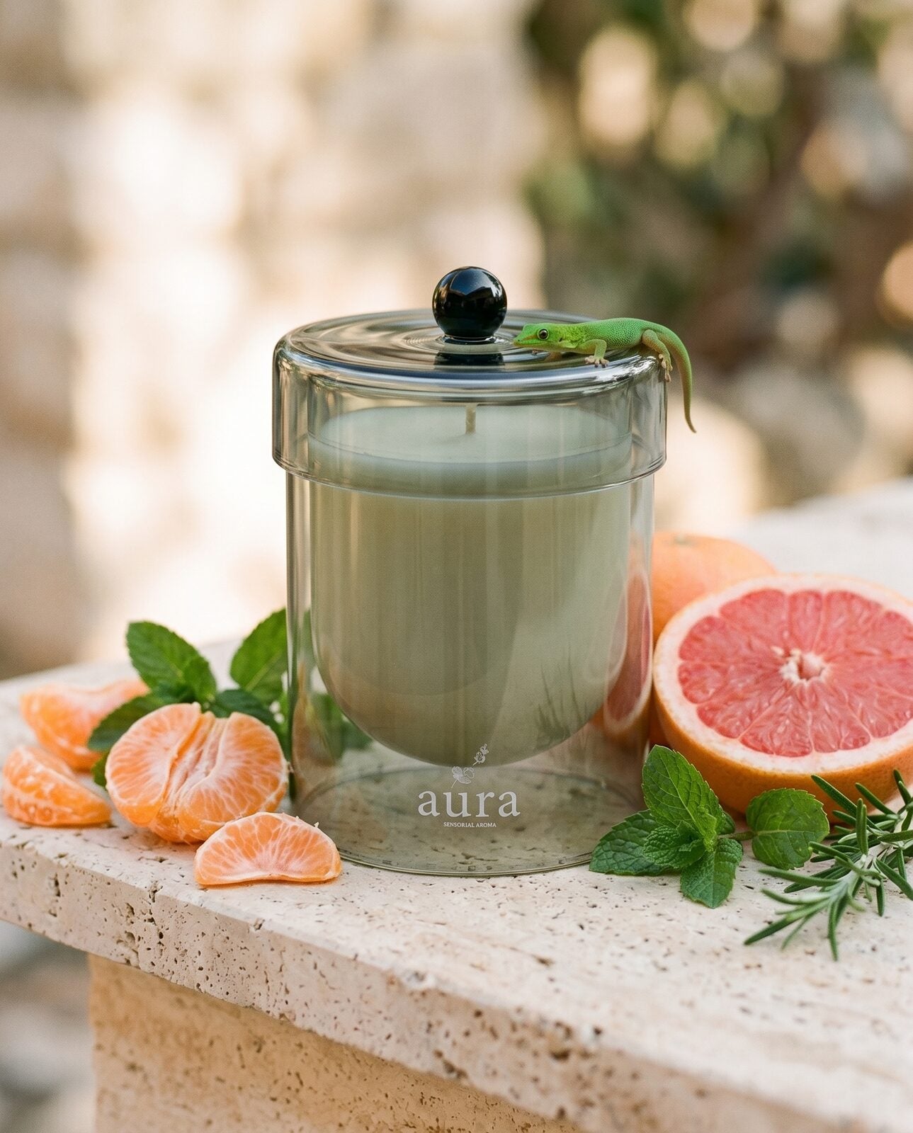 Marseille scented candle — Vieux-Port editorial scene