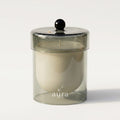 Marseille scented candle — smoked sage glass, ivory wax, engraved aura logo
