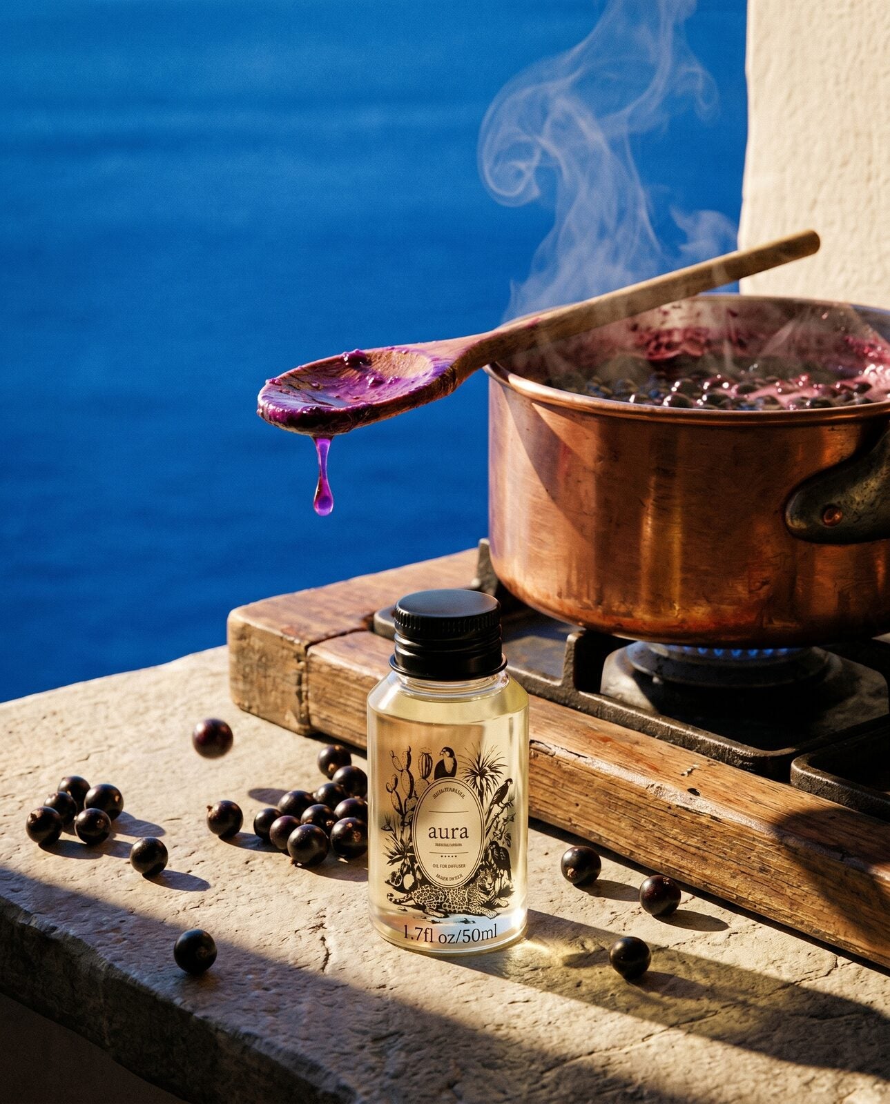 Cassis diffuser oil — romantic styled still life