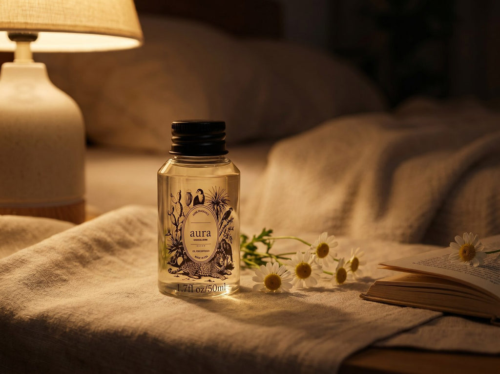 Sleep Better diffuser oil — cocooning still life