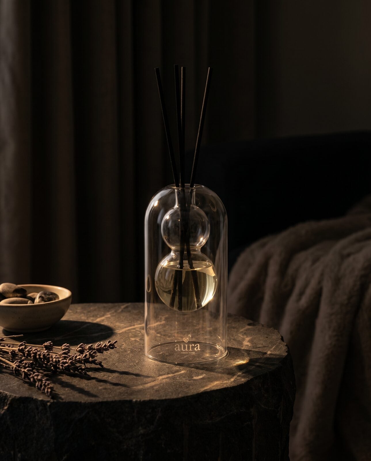 Sleep Better reed diffuser — calm nightstand scene