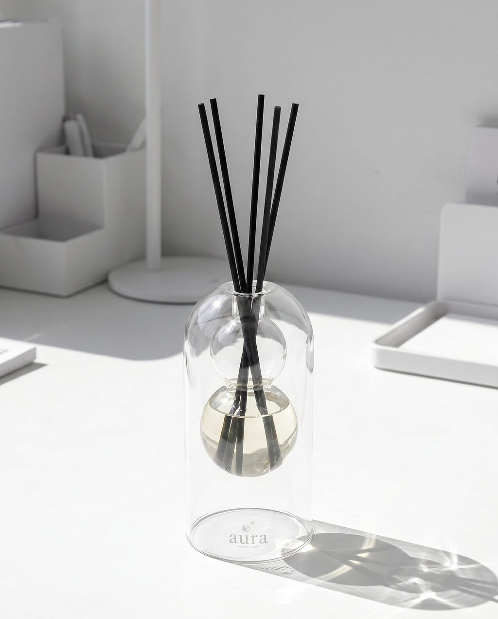 Think Better reed diffuser — clear coastal shelf scene