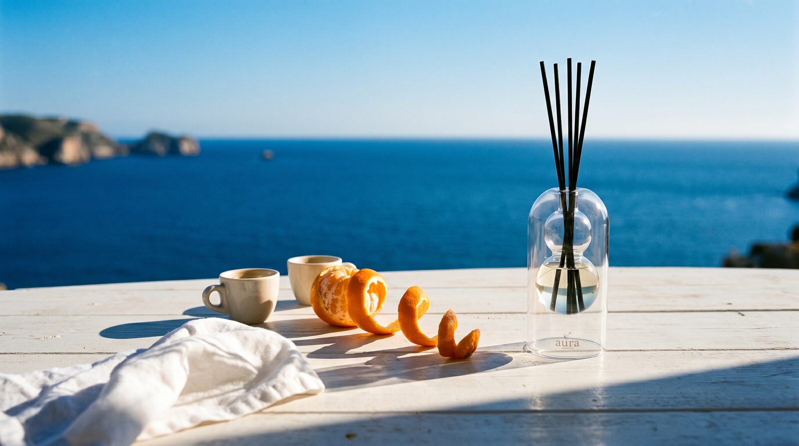 Marseille reed diffuser — sunlit styled still life
