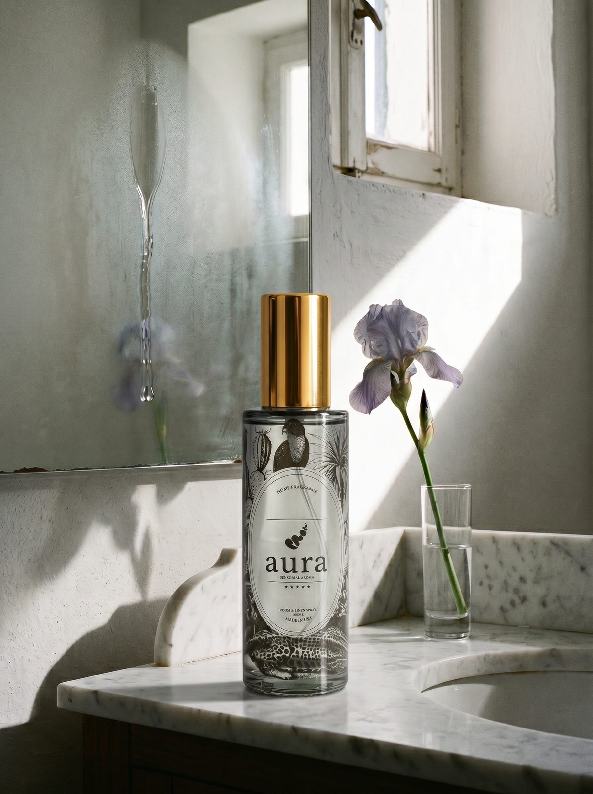 Ponza room spray — pastel harbour editorial scene