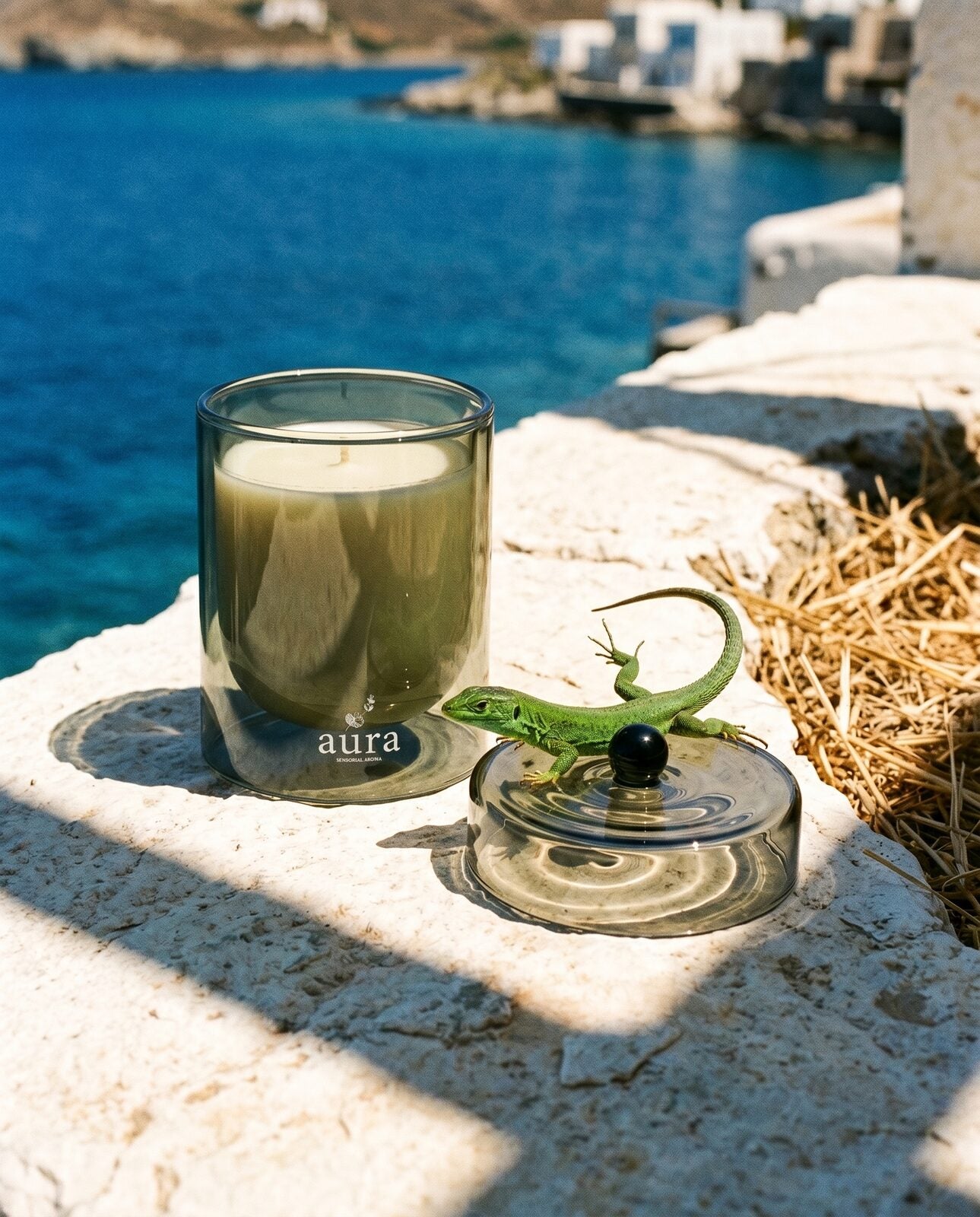 Saint Tropez candle — harbour-village editorial scene