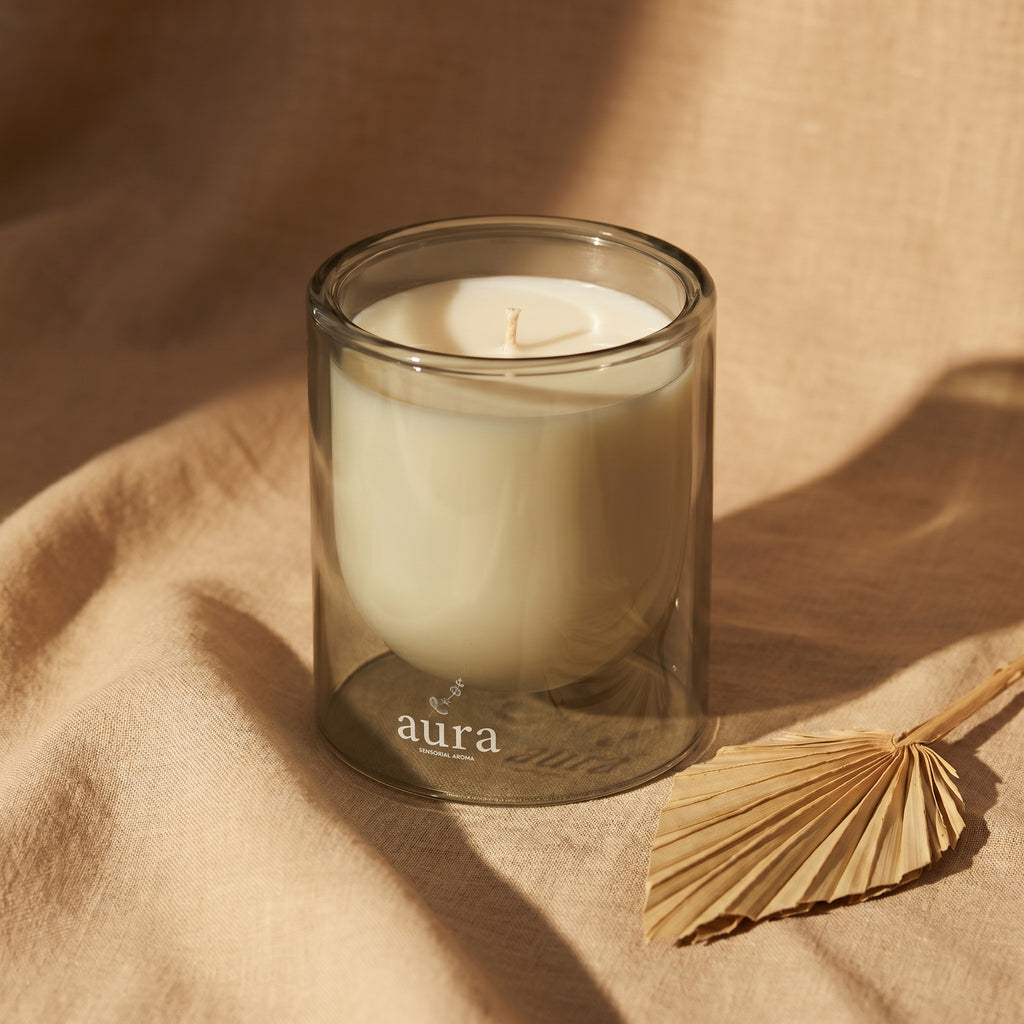 Saint Tropez candle — sun-warmed styled still life