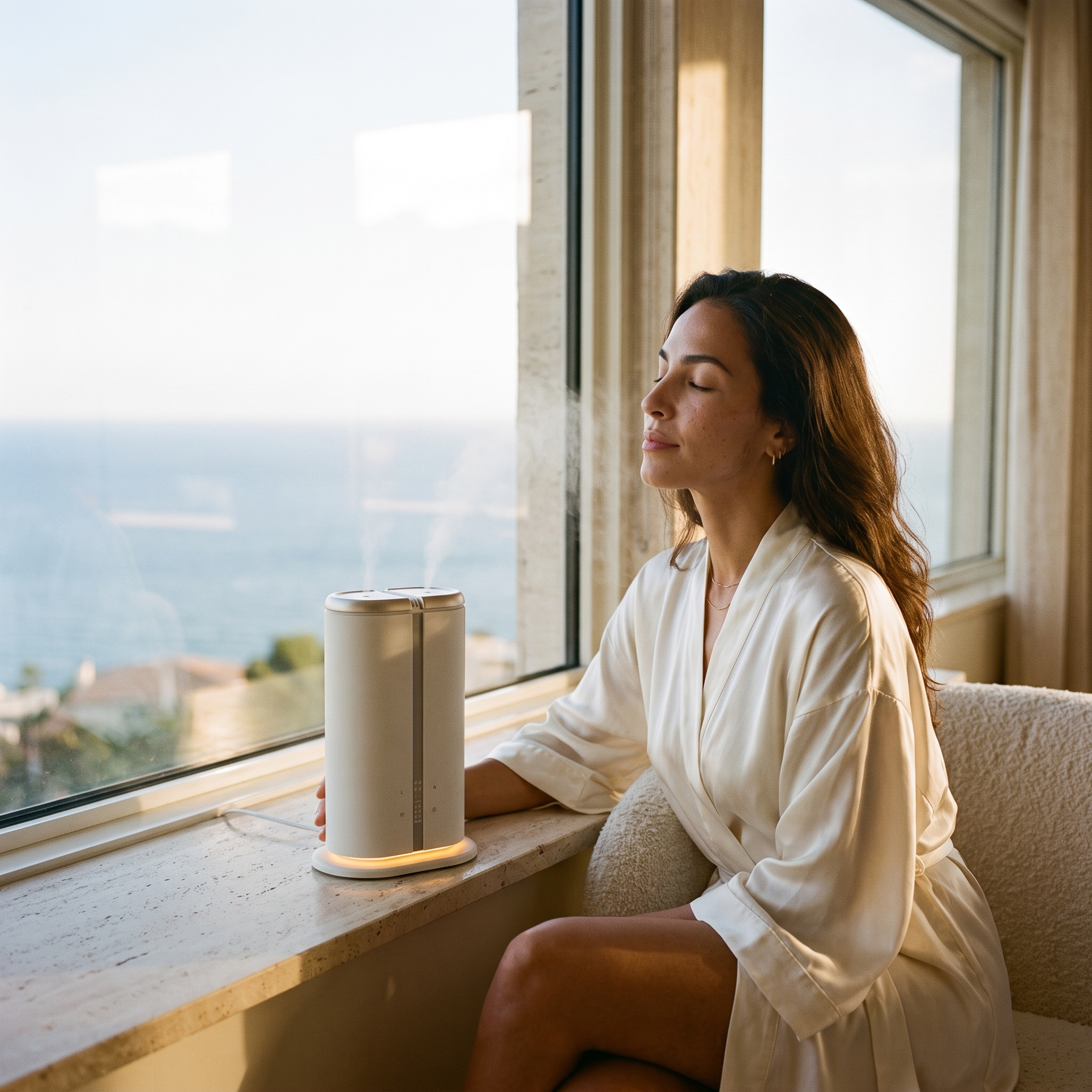 Aura Duetto lifestyle with model, serene mood