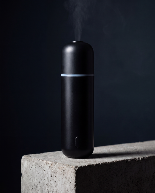 AURA Strada car diffuser in matte black — studio hero