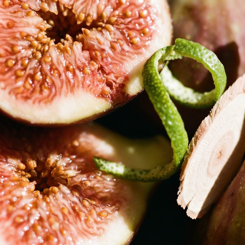 Capri — white fig and fig leaf macro detail