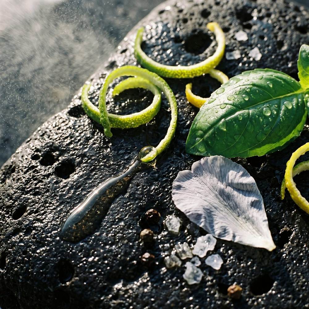 Ponza — kaffir lime and basil macro detail