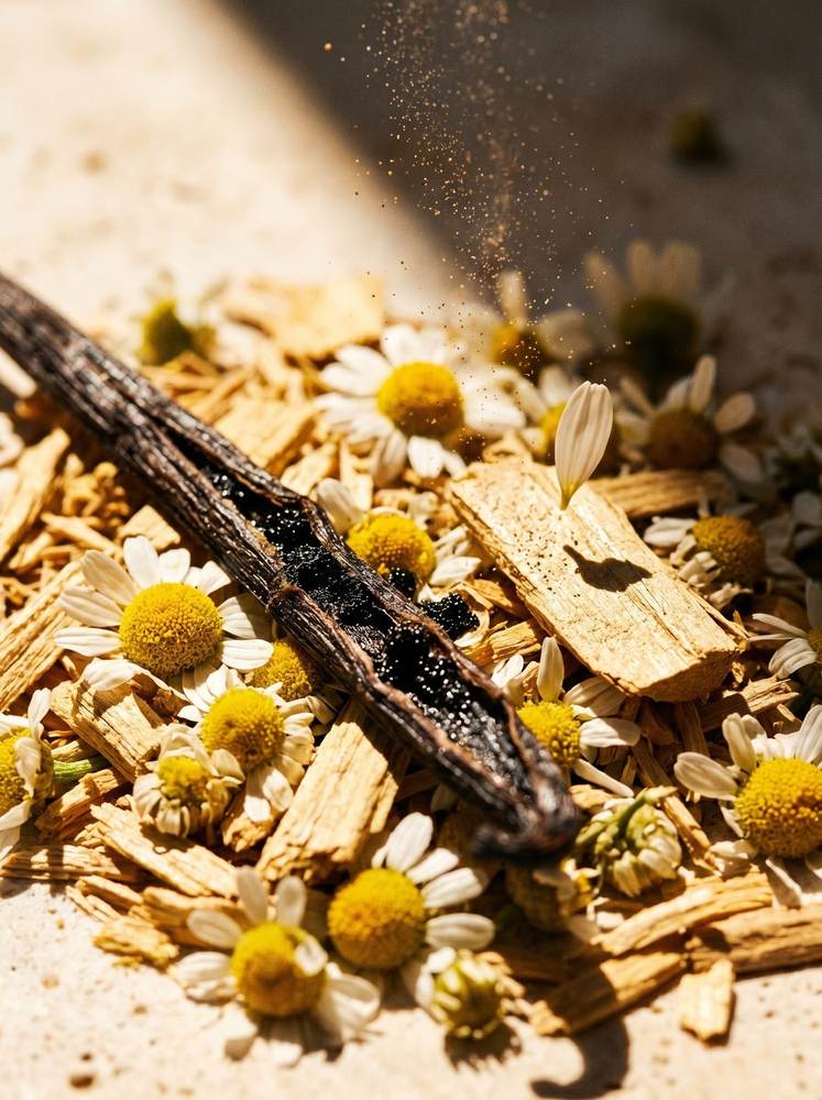 Bella — chamomile and sandalwood macro detail
