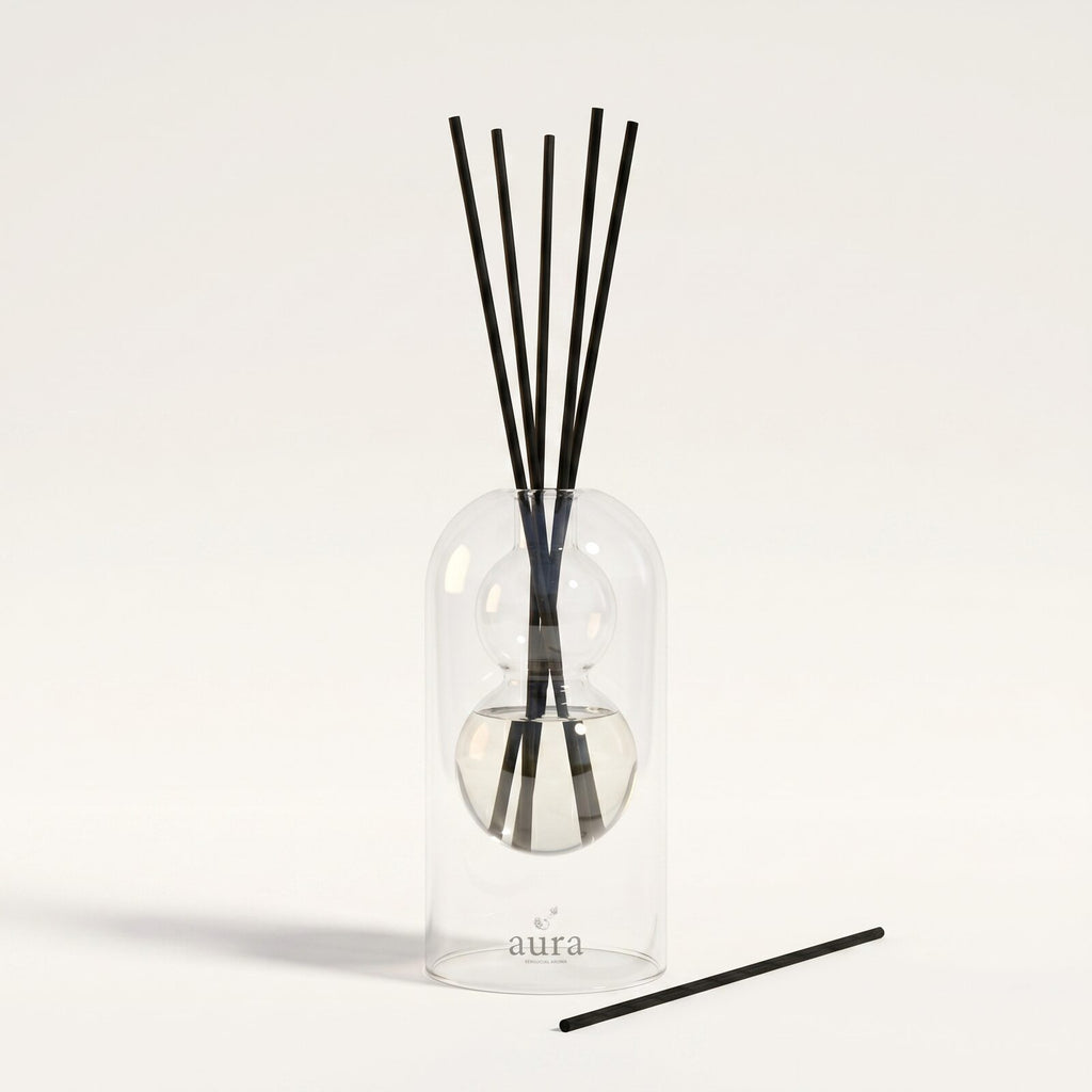 Marseille reed diffuser — clear glass vessel with fiber reeds