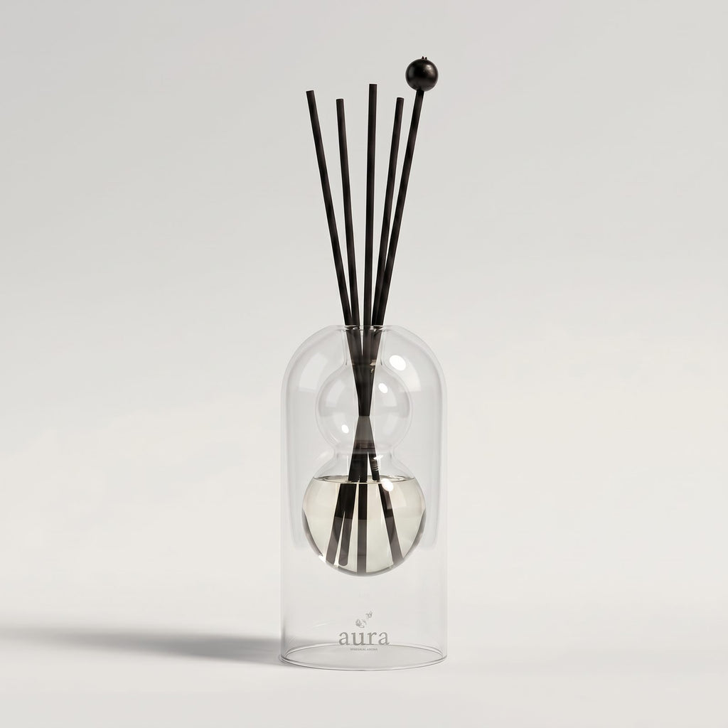 Capri reed diffuser — clear glass vessel with fiber reeds