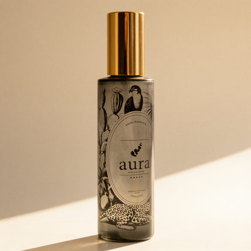 Think Better room & linen spray — smoked-grey glass, gold mist sprayer