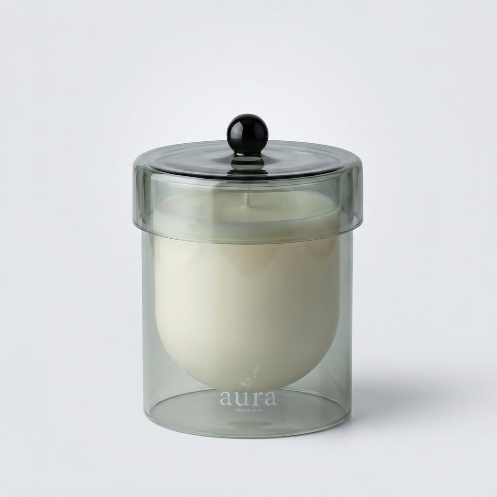 Monaco scented candle — smoked sage glass with green sphere finial