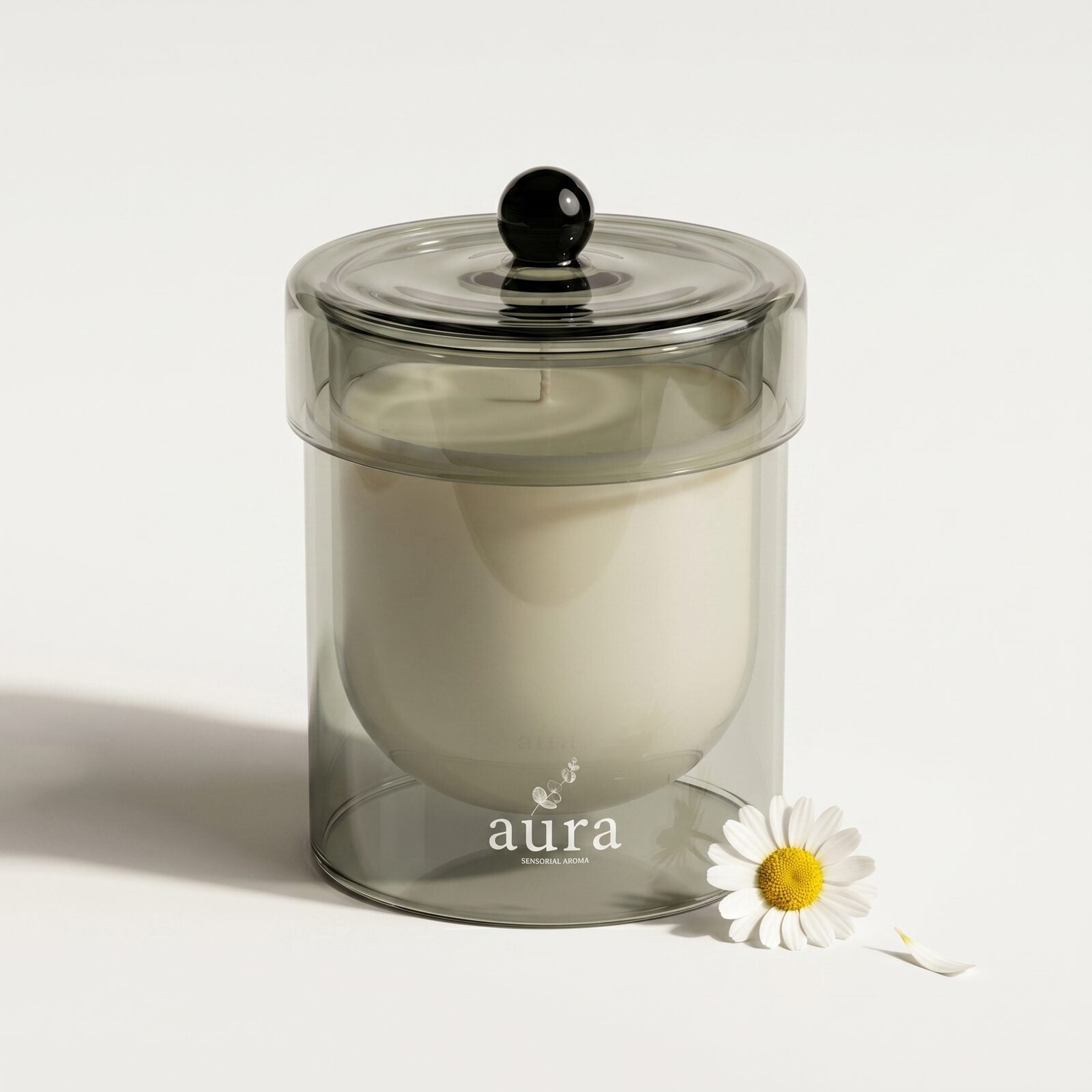 Bella scented candle — smoked sage glass with green sphere finial