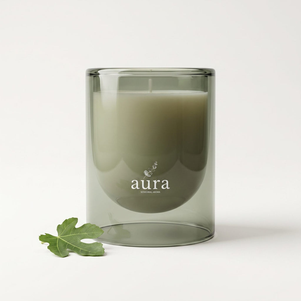 Capri scented candle — smoked sage glass with green sphere finial