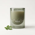Capri scented candle — smoked sage glass with green sphere finial