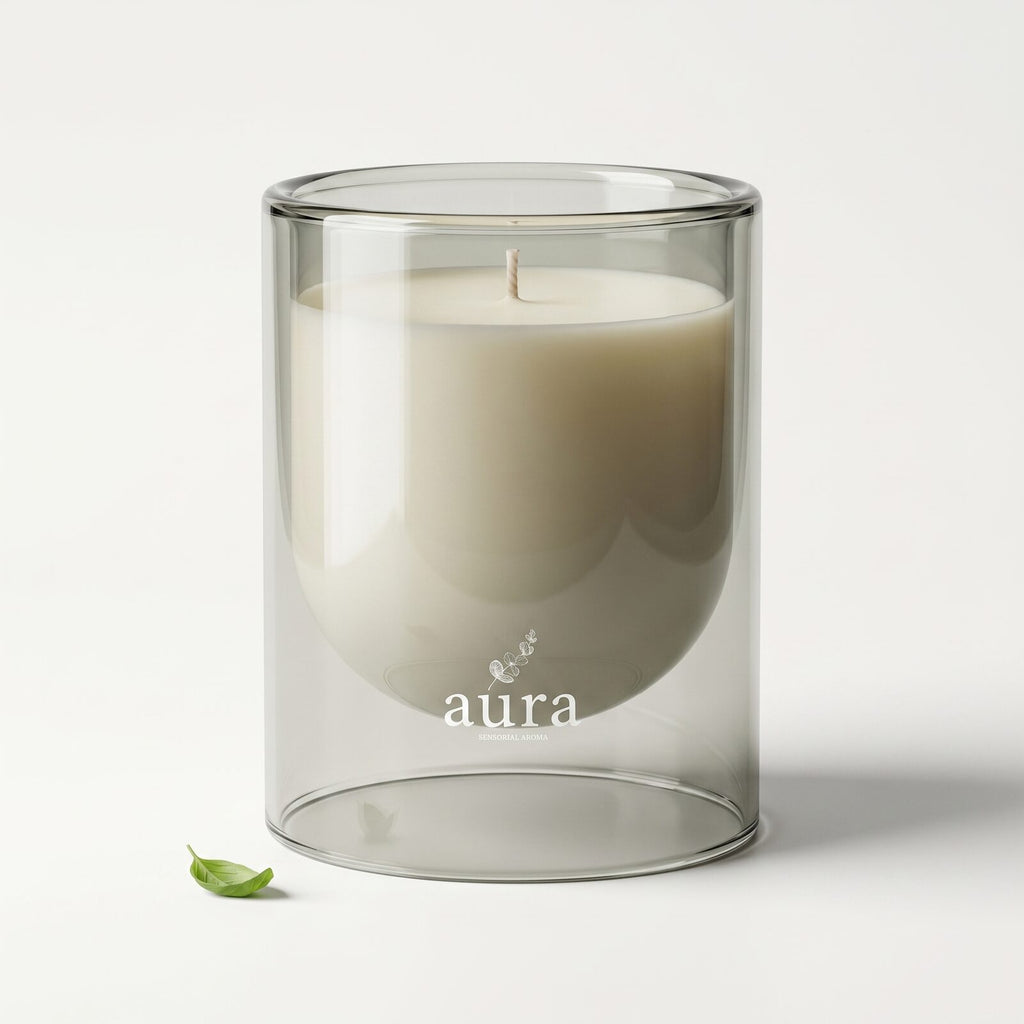 Ponza scented candle — smoked sage glass with green sphere finial