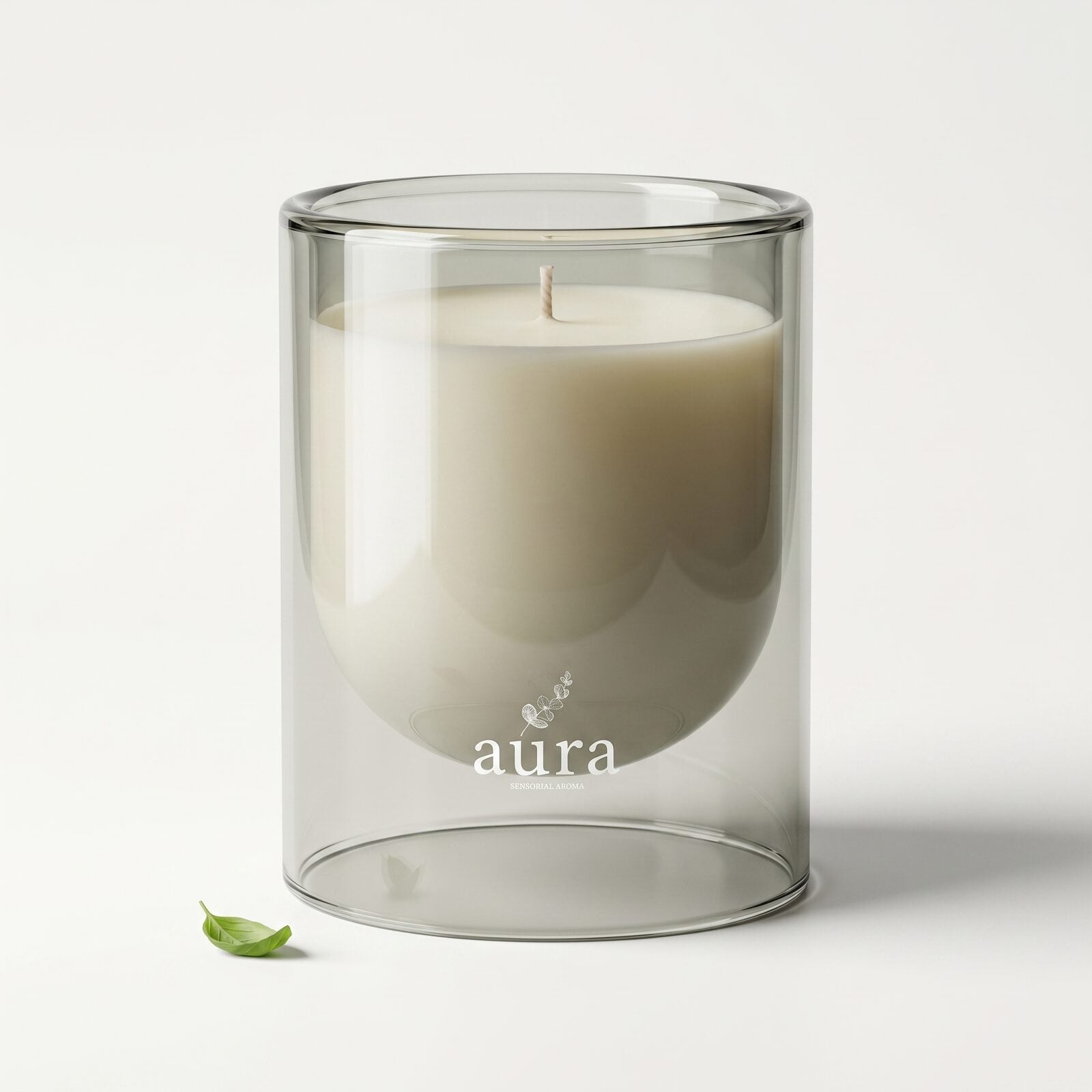 Ponza scented candle — smoked sage glass with green sphere finial